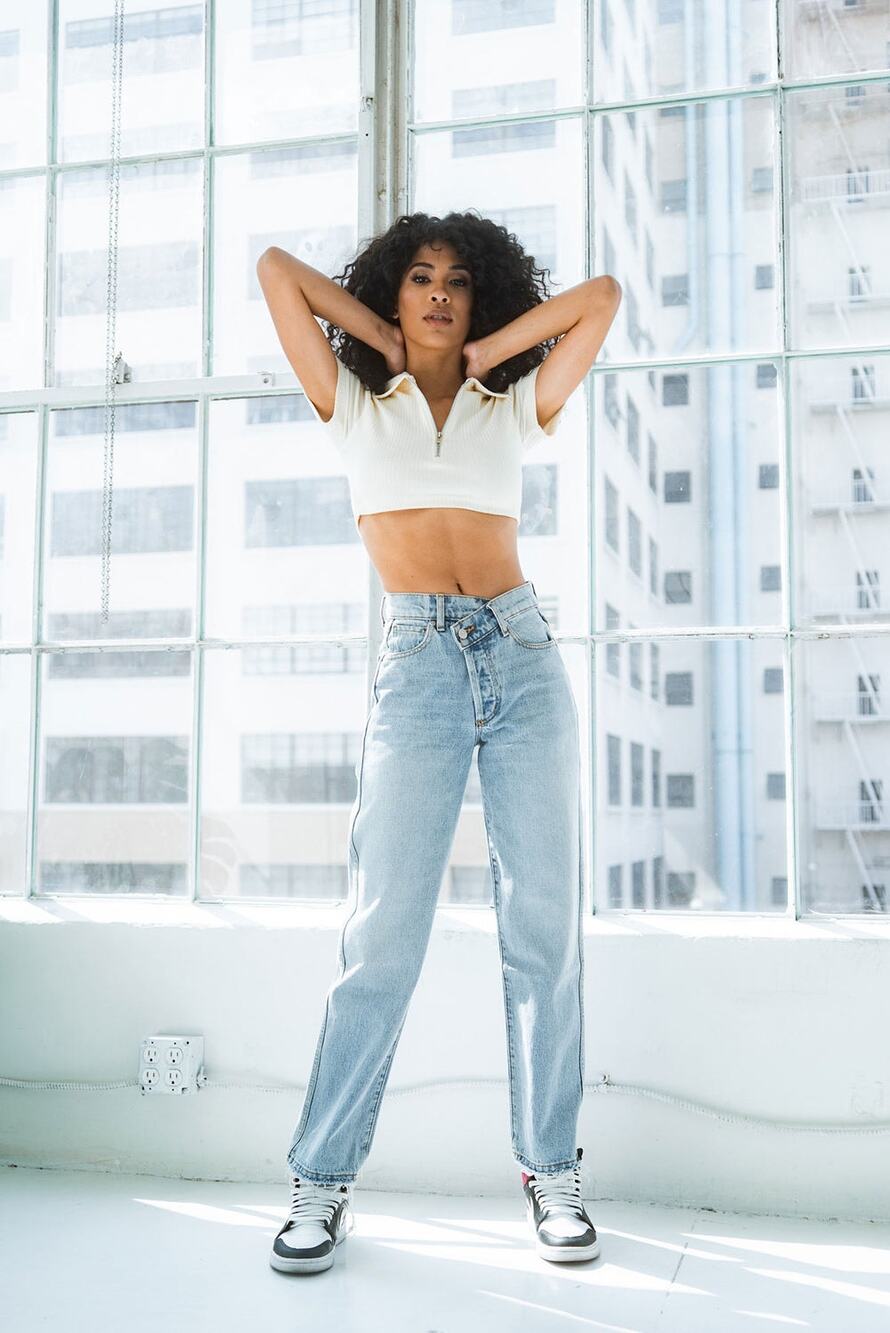 Revice 90's Baby Jean Joey Wash 32 Crossover Waist Wide Leg Fit High Rise Y2K - Picture 1 of 6
